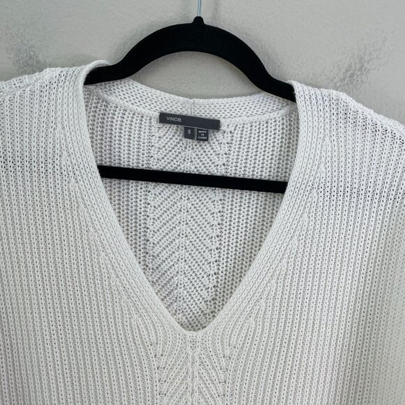Vince Womens Small Ribbed Knit Directional V Neck Cotton Pullover Sweater White - Picture 9 of 12